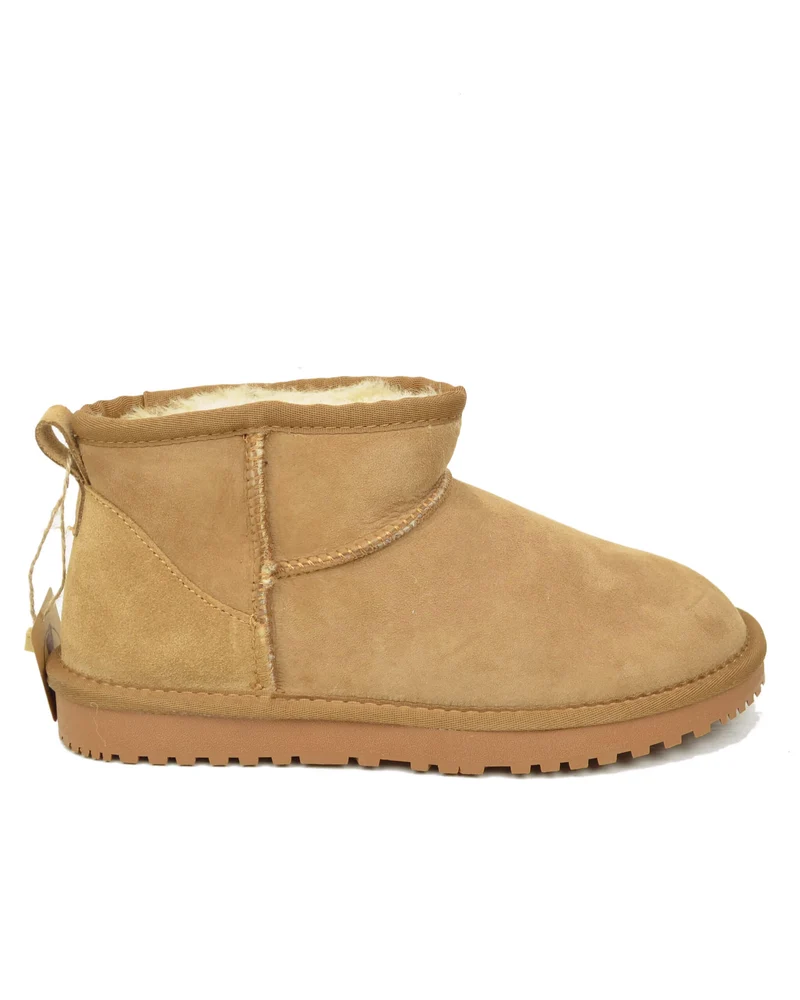 Stivaletti Donna con Pelo in Vero Montone Mini Boots Camel