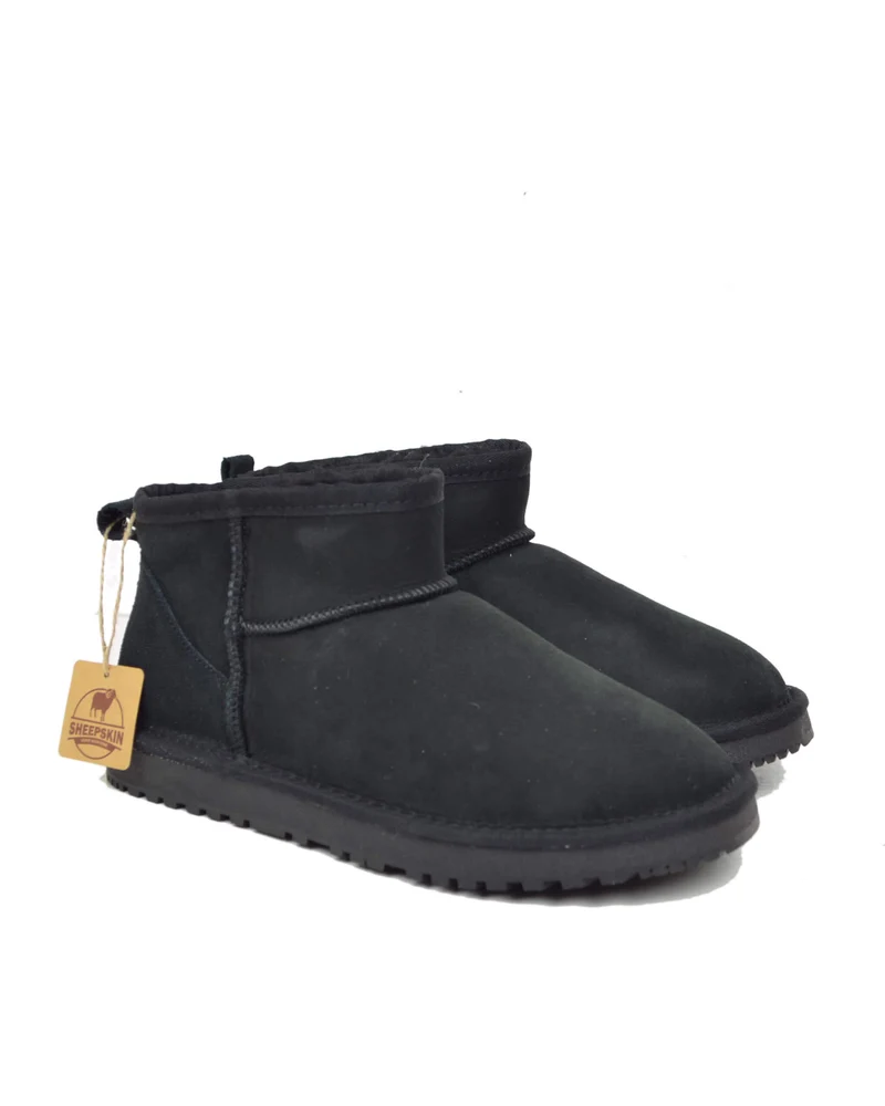 Stivaletti Donna con Pelo in Vero Montone Mini Boots Total Black
