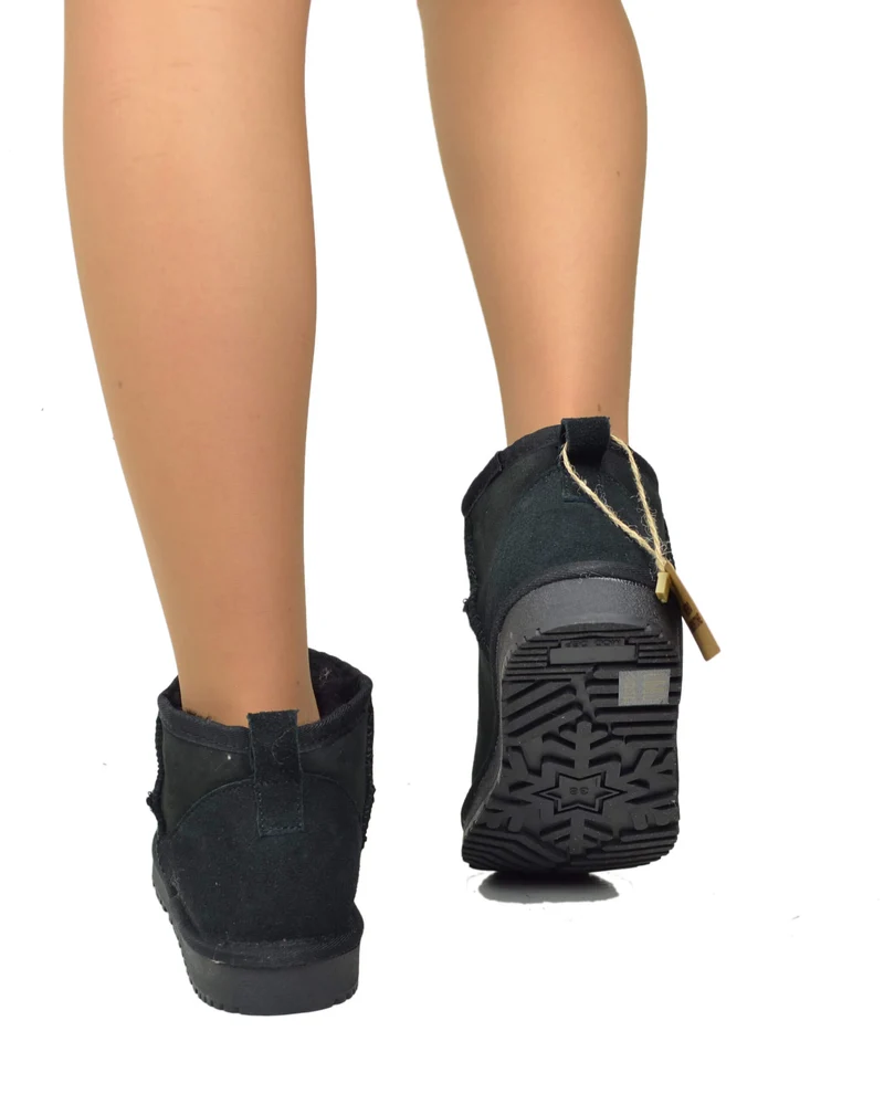 Stivaletti Donna con Pelo in Vero Montone Mini Boots Total Black