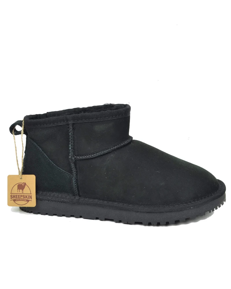 Stivaletti Donna con Pelo in Vero Montone Mini Boots Total Black