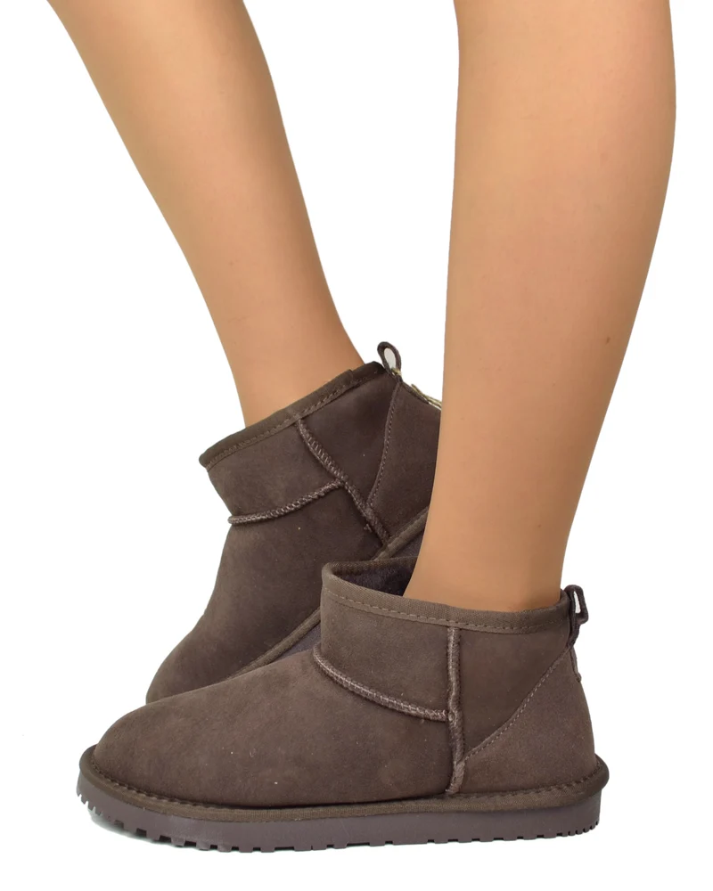 Stivaletti Donna con Pelo in Vero Montone Boots Testa di Moro Dark Chocolate