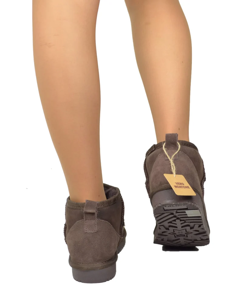 Stivaletti Donna con Pelo in Vero Montone Boots Testa di Moro Dark Chocolate