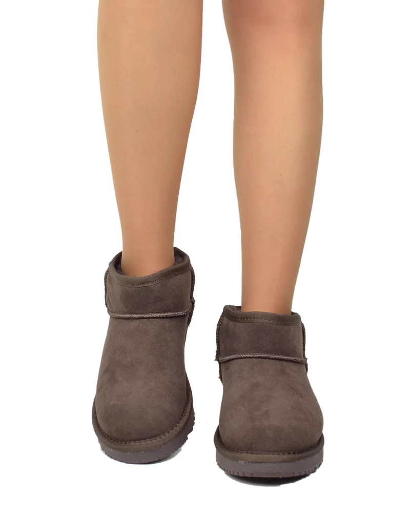 Stivaletti Donna con Pelo in Vero Montone Boots Testa di Moro Dark Chocolate