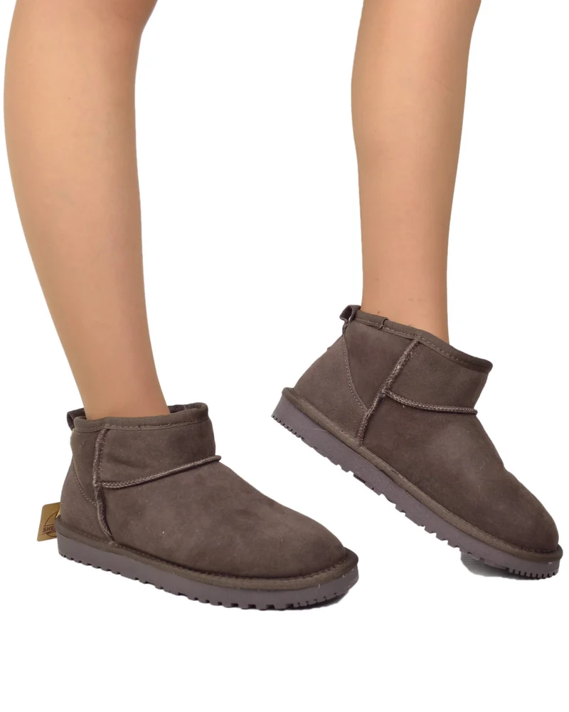 Stivaletti Donna con Pelo in Vero Montone Boots Testa di Moro Dark Chocolate
