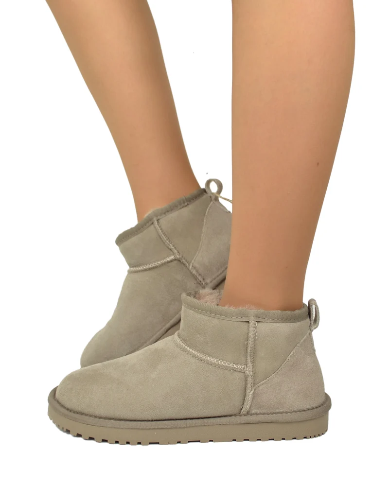 Stivaletti Donna con Pelo in Vero Montone Boots Ultra Mini Taupe