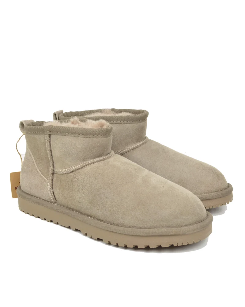 Stivaletti Donna con Pelo in Vero Montone Boots Ultra Mini Taupe