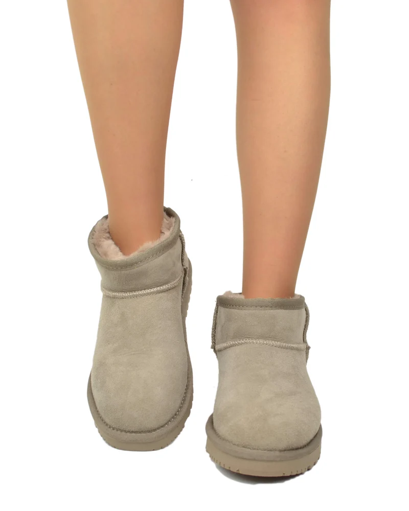 Stivaletti Donna con Pelo in Vero Montone Boots Ultra Mini Taupe
