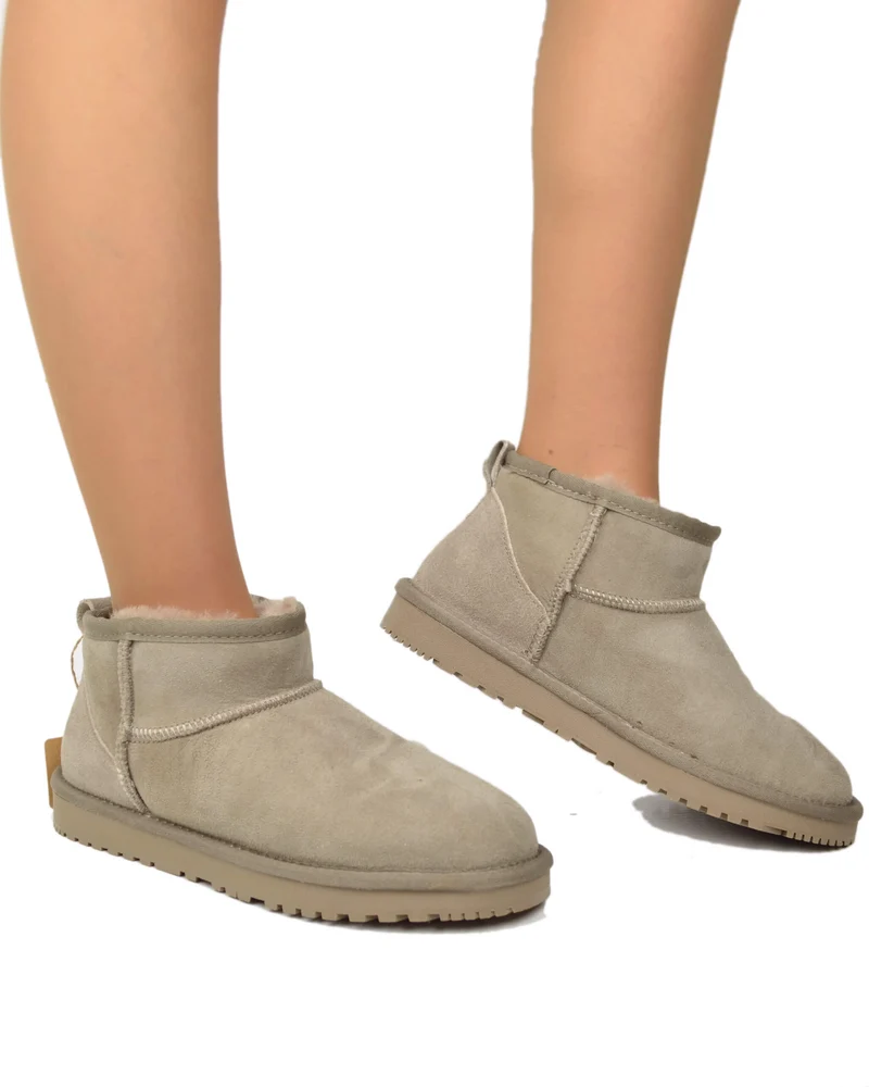 Stivaletti Donna con Pelo in Vero Montone Boots Ultra Mini Taupe
