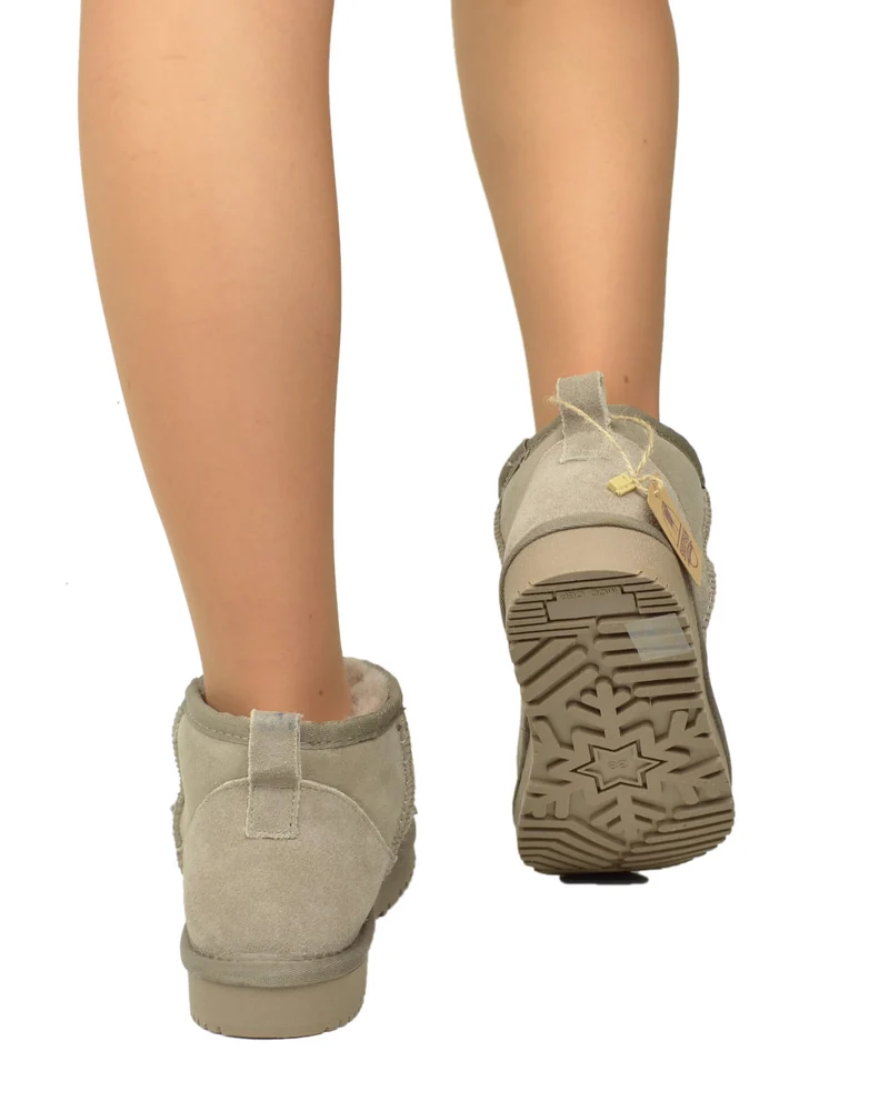 Stivaletti Donna con Pelo in Vero Montone Boots Ultra Mini Taupe