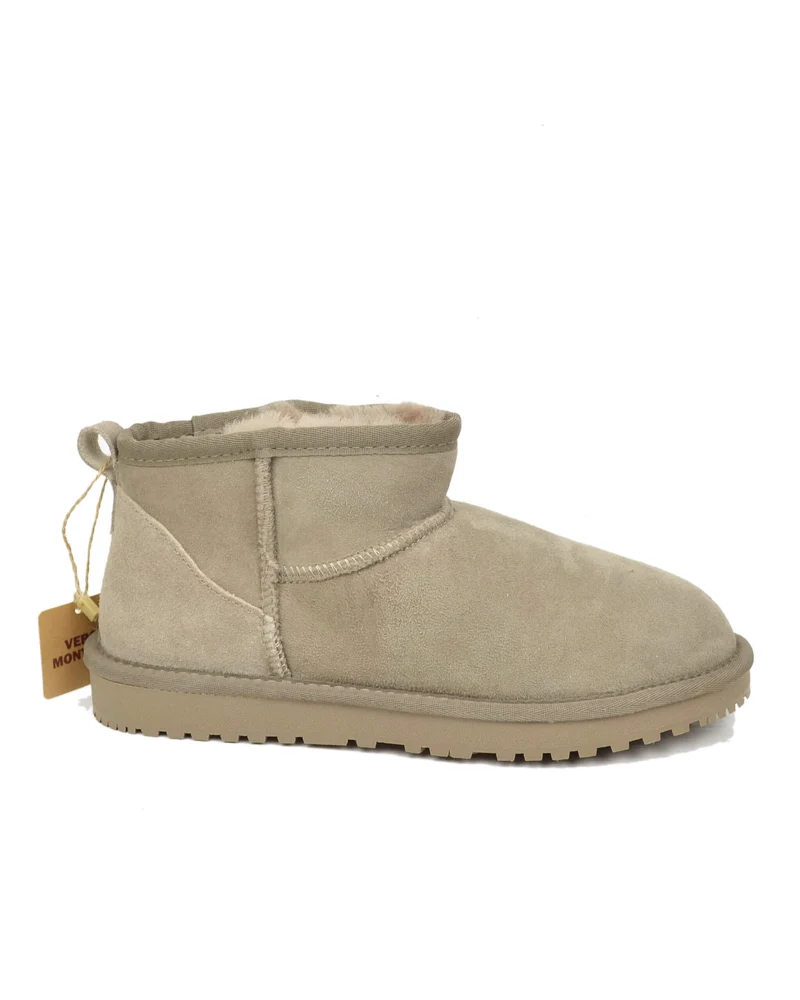 Stivaletti Donna con Pelo in Vero Montone Boots Ultra Mini Taupe