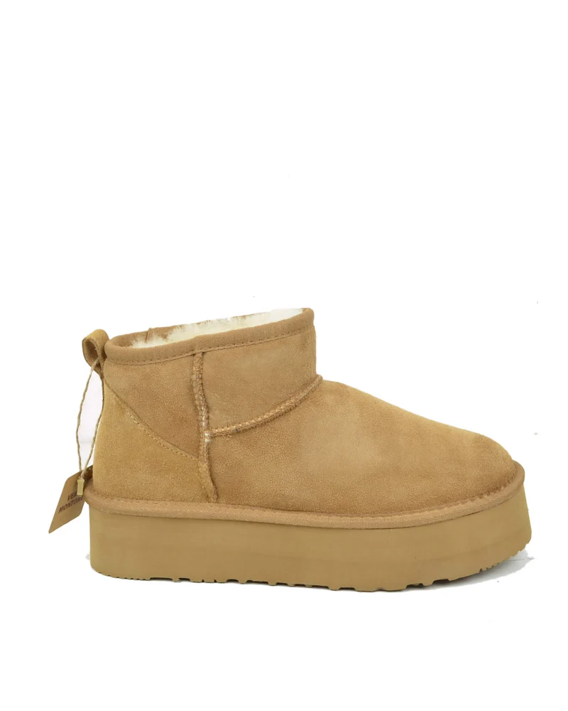 Stivali con Pelo in Vero Montone Platform Boots Camel