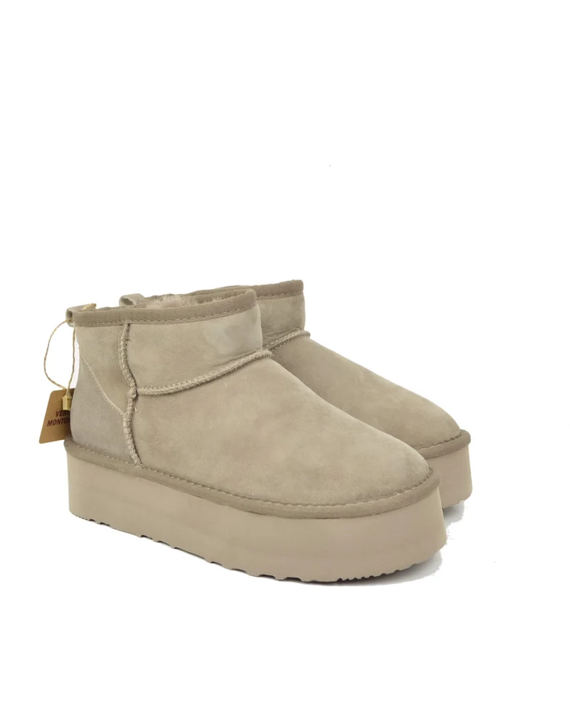 Stivali con Pelo in Vero Montone Platform Boots Taupe