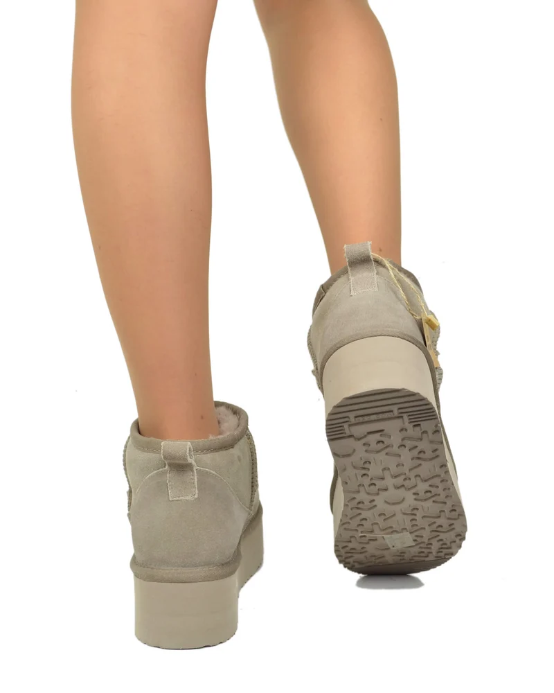 Stivali con Pelo in Vero Montone Platform Boots Taupe