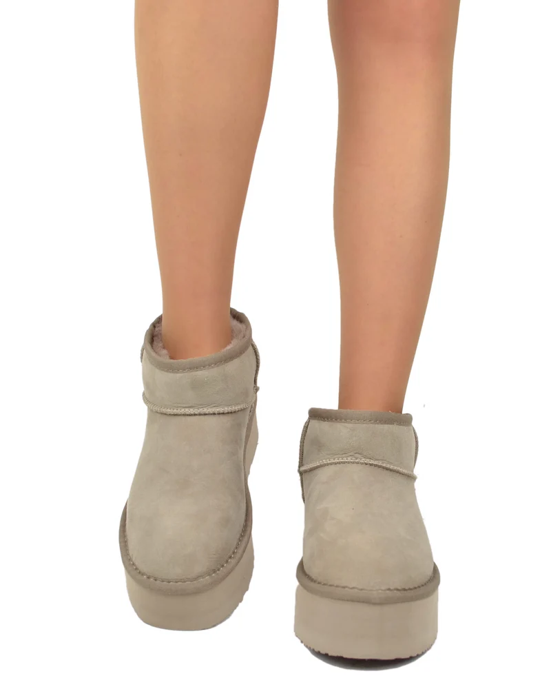 Stivali con Pelo in Vero Montone Platform Boots Taupe