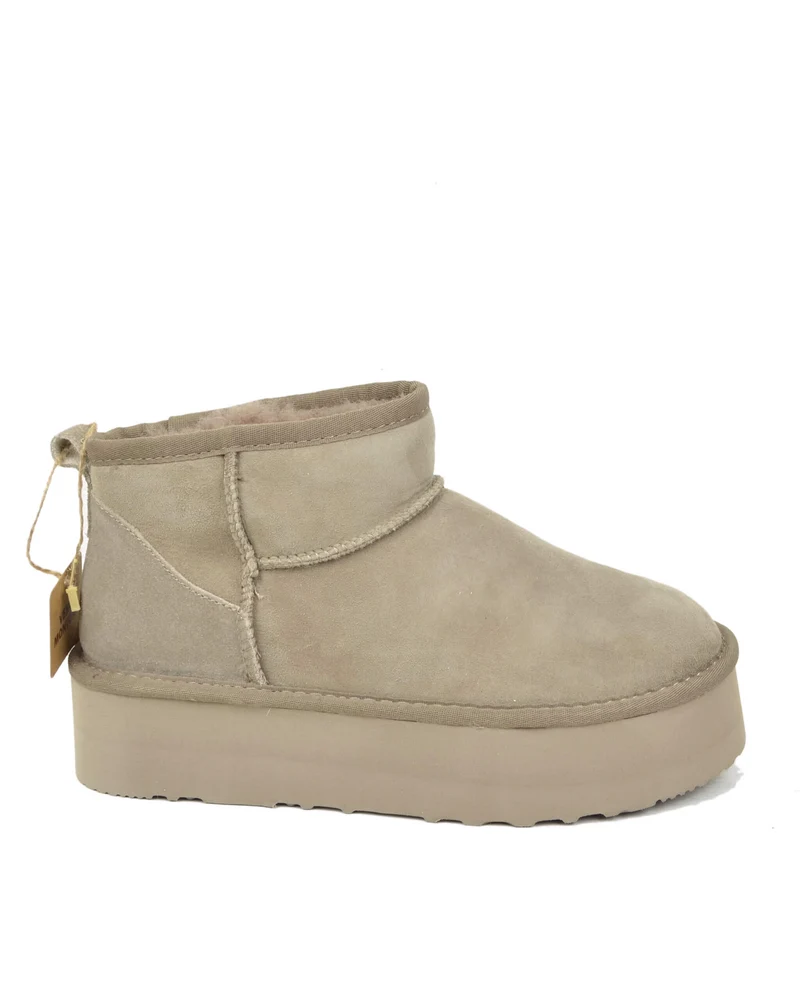 Stivali con Pelo in Vero Montone Platform Boots Taupe