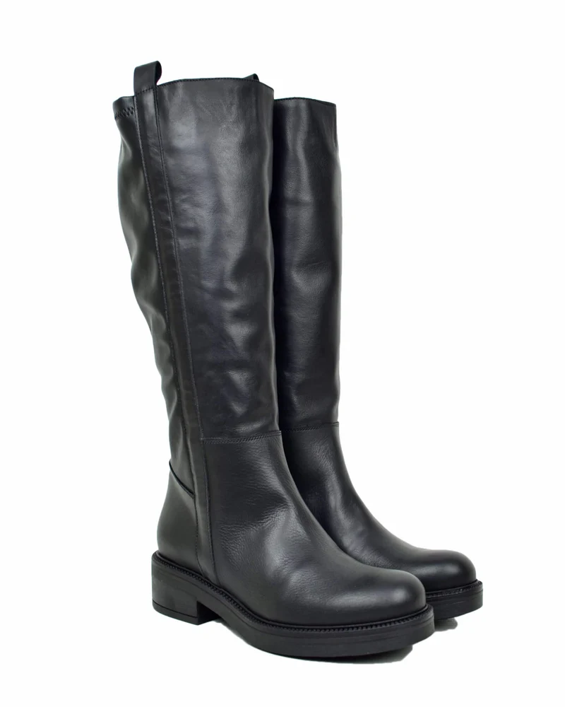 Stivali Camperos Biker Stivali Gambale Largo XL Pelle Elasticizzati Neri