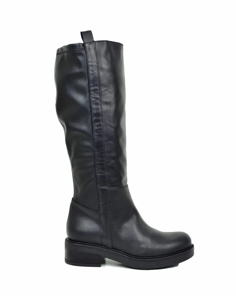 Stivali Camperos Biker Stivali Gambale Largo XL Pelle Elasticizzati Neri