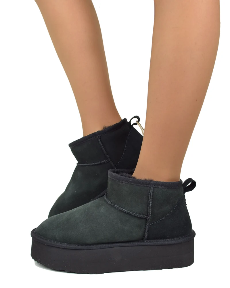 Stivali con Pelo in Vero Montone Rovesciato Sheepskin Boots Neri