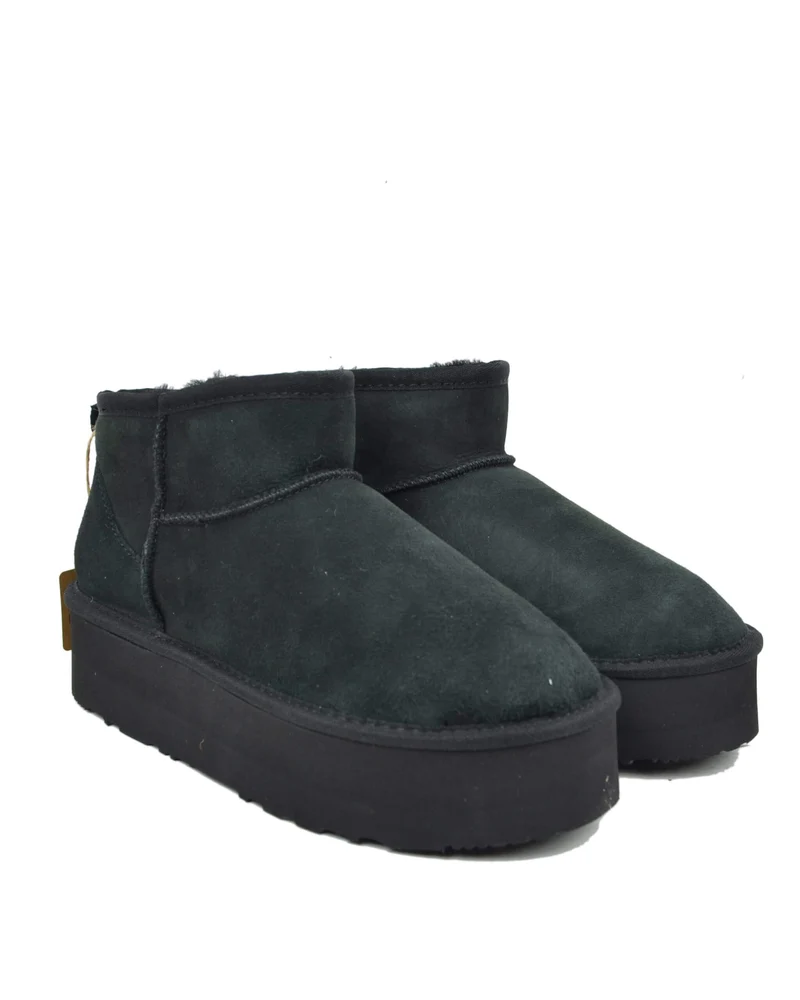 Stivali con Pelo in Vero Montone Rovesciato Sheepskin Boots Neri