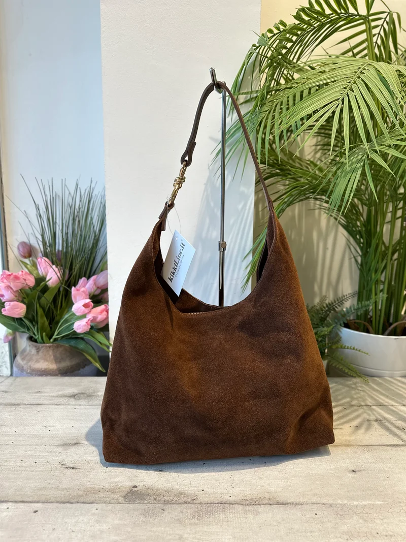 Borsa a Spalla a Sacca in Vera Pelle scamosciata Bagus Cuoio
