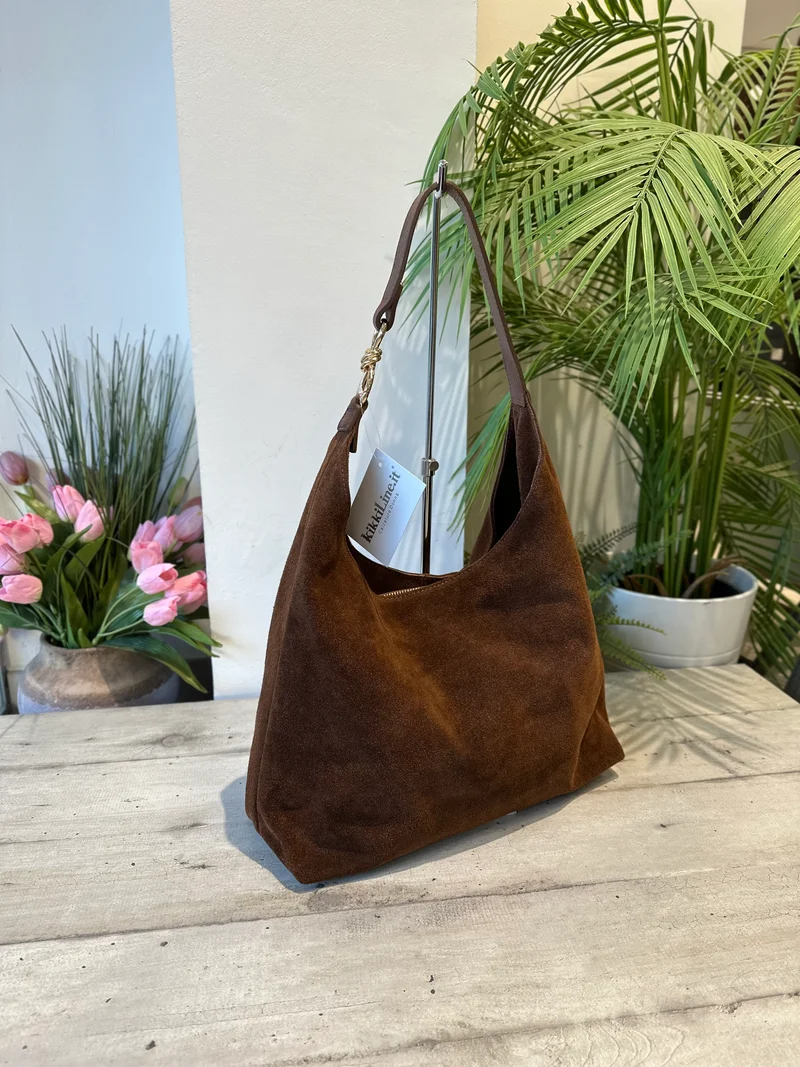 Borsa a Spalla a Sacca in Vera Pelle scamosciata Bagus Cuoio