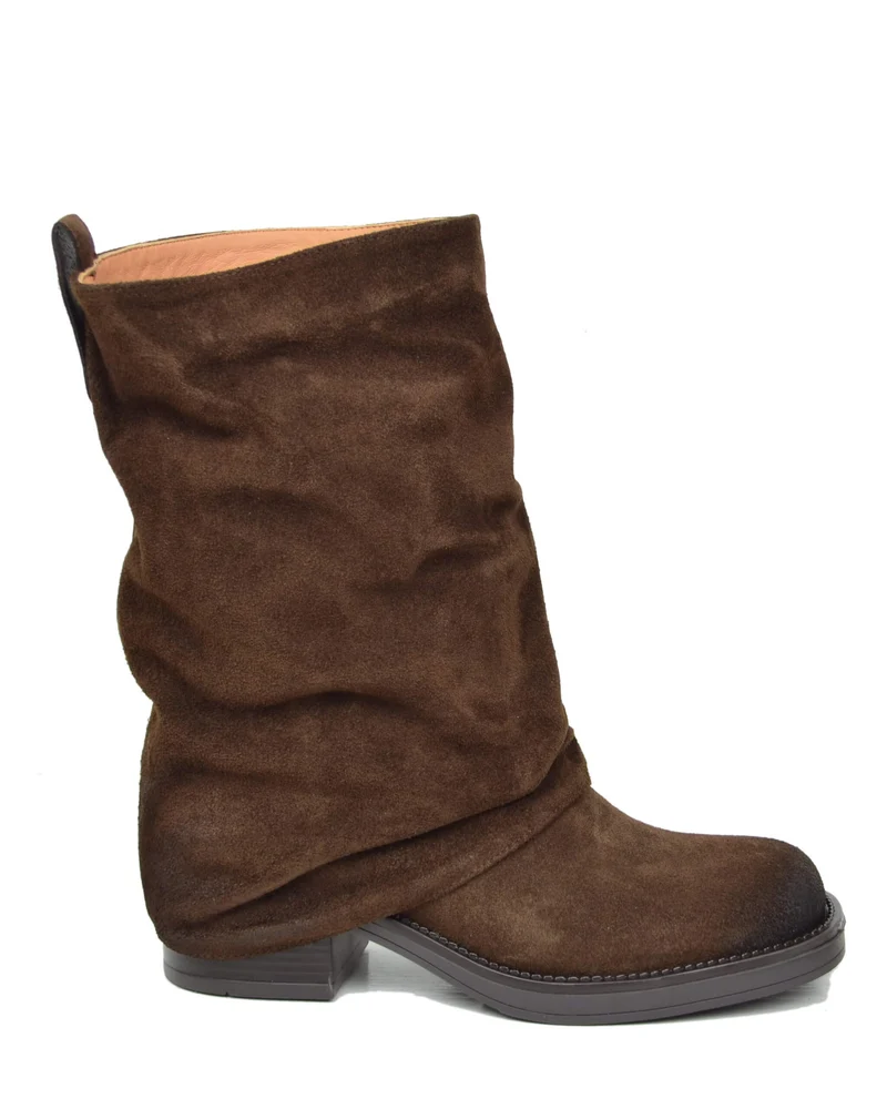 Biker con Ghetta Punta Quadrata Mid-High Pelle Scamosciata Testa di Moro