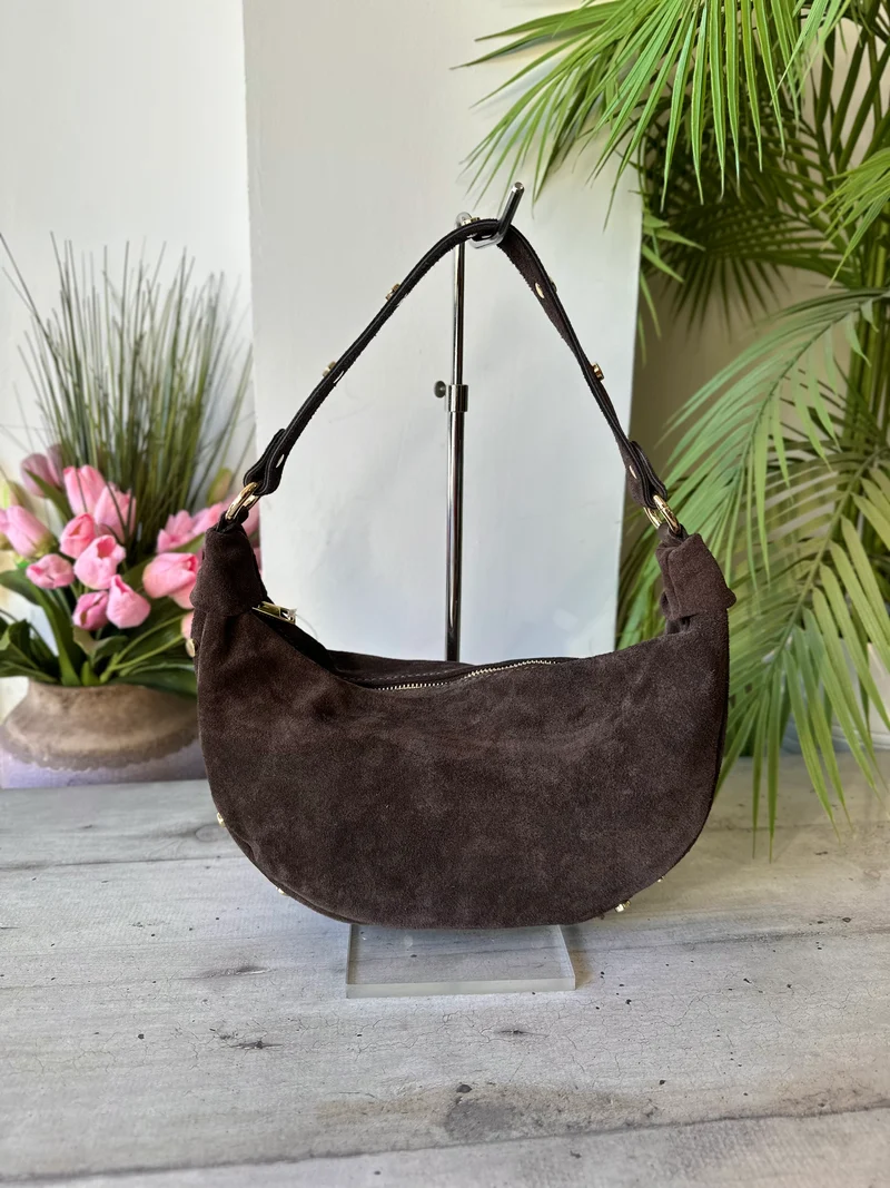 Borsa a Spalla Mezzaluna con Borchiette Dorate