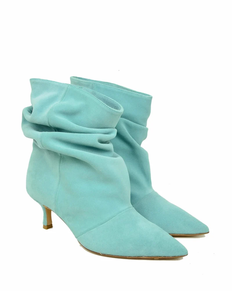 Stivaletti Slouchy Kitten Heels Tacco a Rocchetto Eleganti Pelle Scamosciata Acqua
