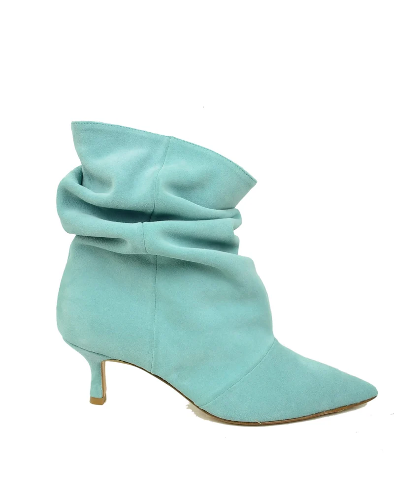 Stivaletti Slouchy Kitten Heels Tacco a Rocchetto Eleganti Pelle Scamosciata Acqua