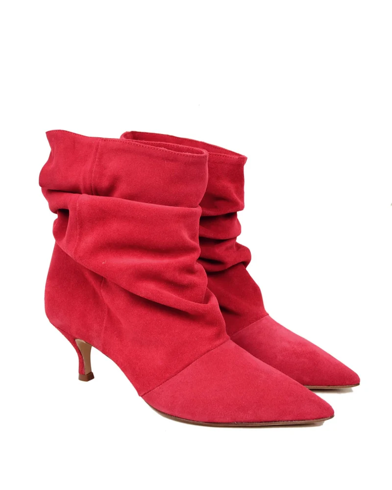 Stivaletti Slouchy Kitten Heels Tacco a Rocchetto Eleganti Pelle Scamosciata Rouje