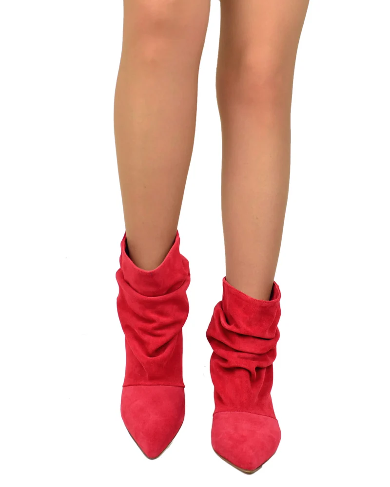 Stivaletti Slouchy Kitten Heels Tacco a Rocchetto Eleganti Pelle Scamosciata Rouje