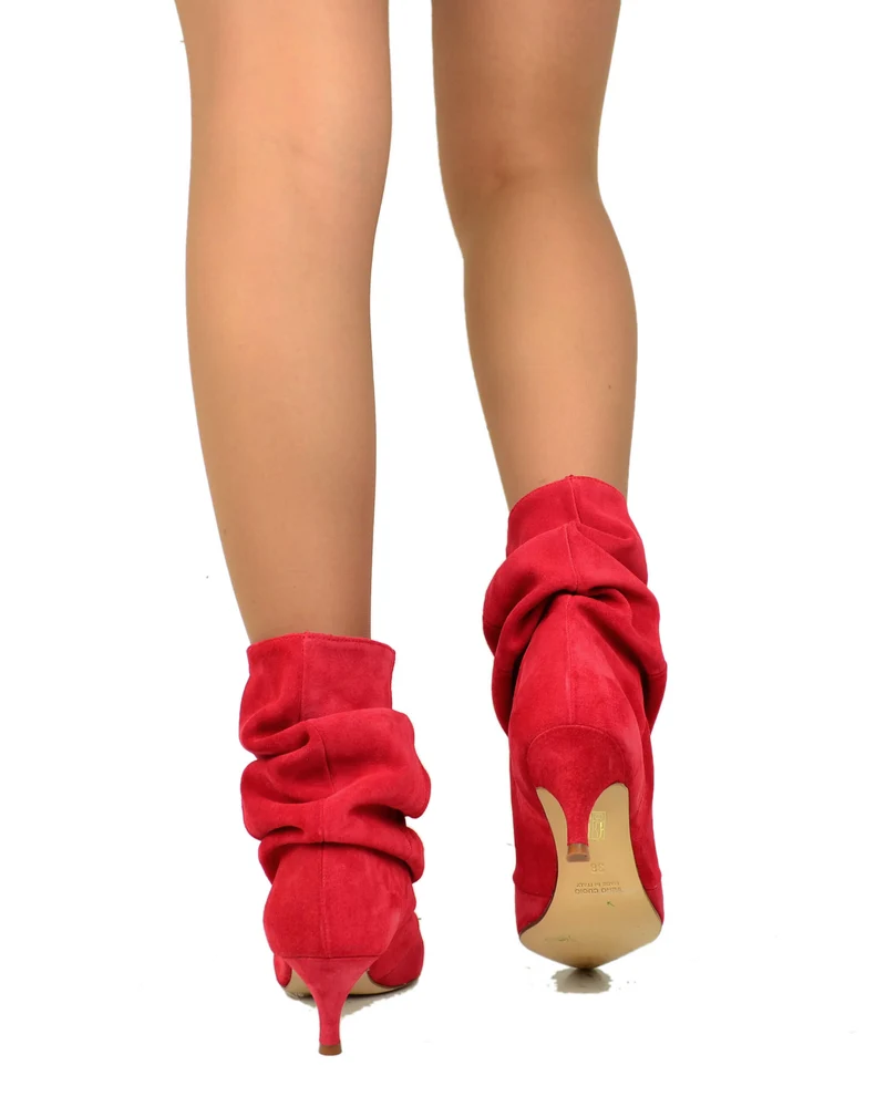Stivaletti Slouchy Kitten Heels Tacco a Rocchetto Eleganti Pelle Scamosciata Rouje