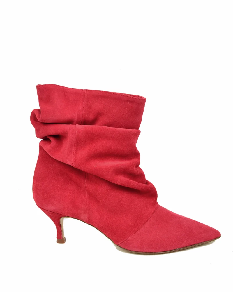 Stivaletti Slouchy Kitten Heels Tacco a Rocchetto Eleganti Pelle Scamosciata Rouje
