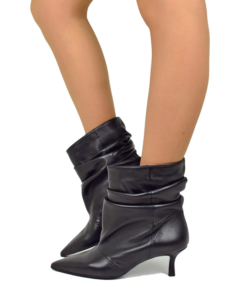 Stivaletti Slouchy Kitten Heels Tacco a Rocchetto Eleganti Vera Pelle Morbidi