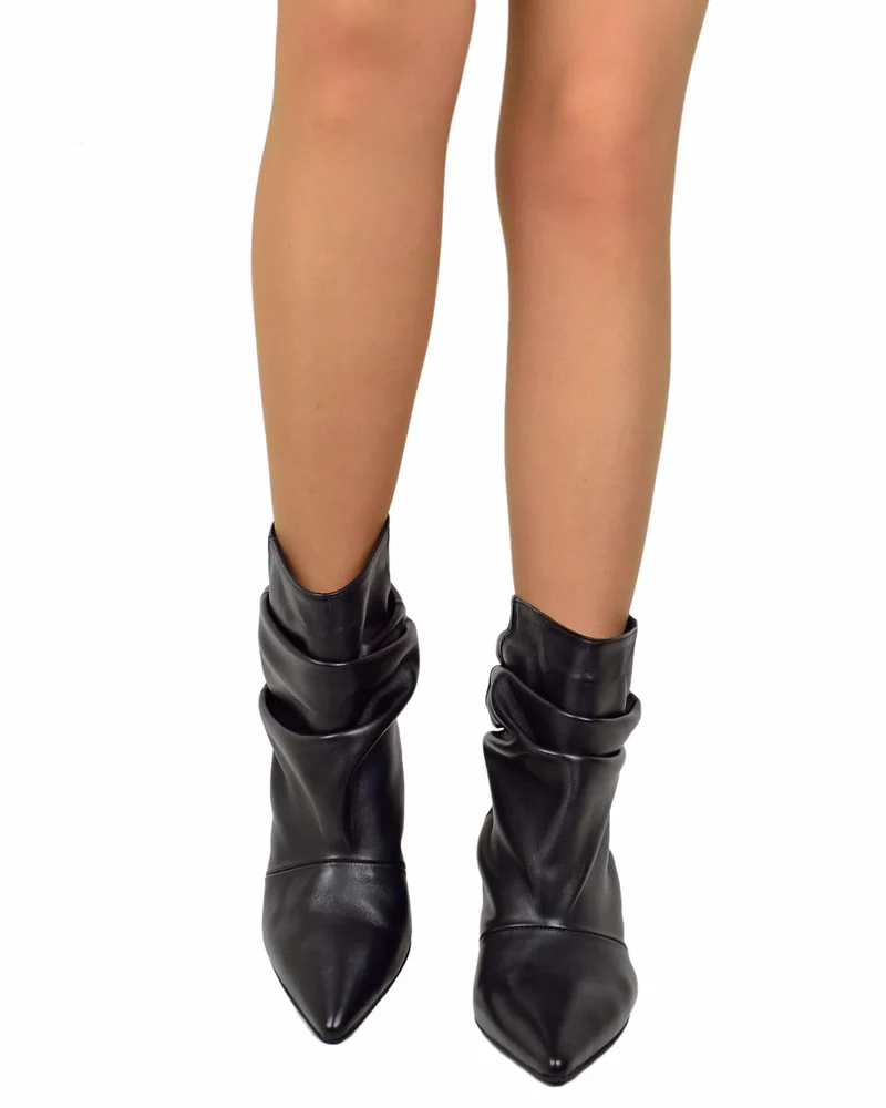 Stivaletti Slouchy Kitten Heels Tacco a Rocchetto Eleganti Vera Pelle Morbidi