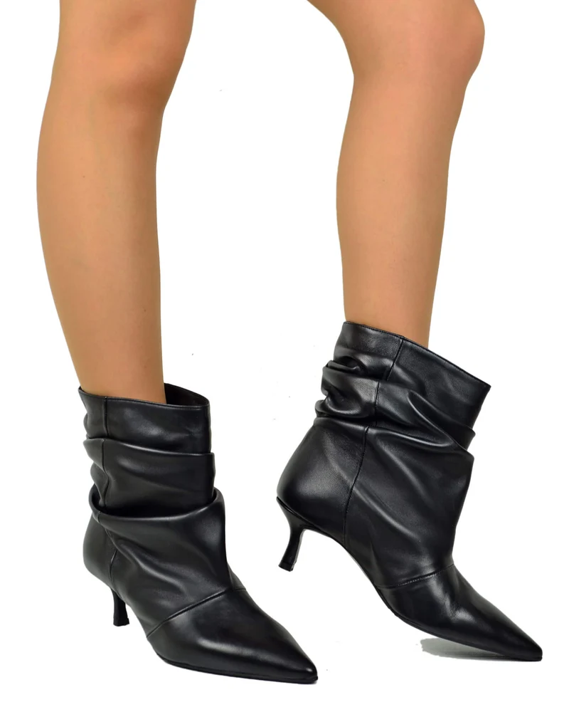 Stivaletti Slouchy Kitten Heels Tacco a Rocchetto Eleganti Vera Pelle Morbidi