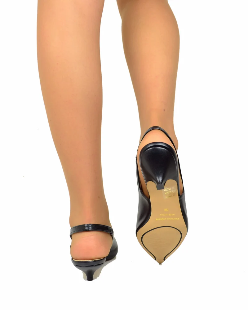 Slingback Decoltè Eleganti Simil Pelle Nere Kitten Heels DIVINE FOLLIE
