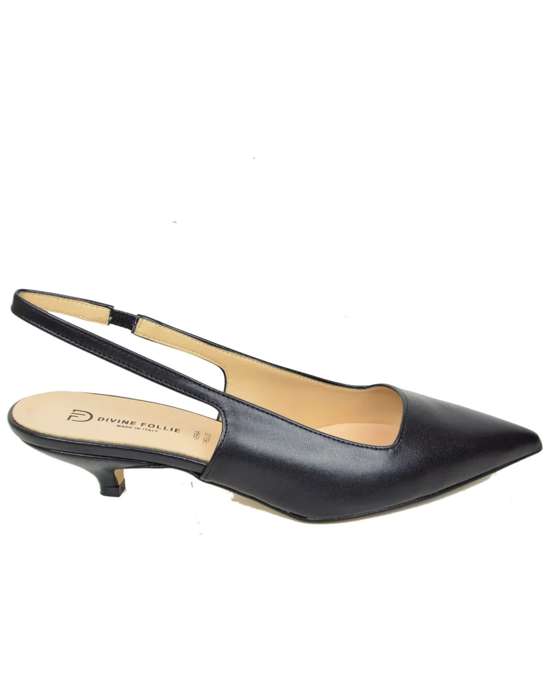 Slingback Decoltè Eleganti Simil Pelle Nere Kitten Heels DIVINE FOLLIE