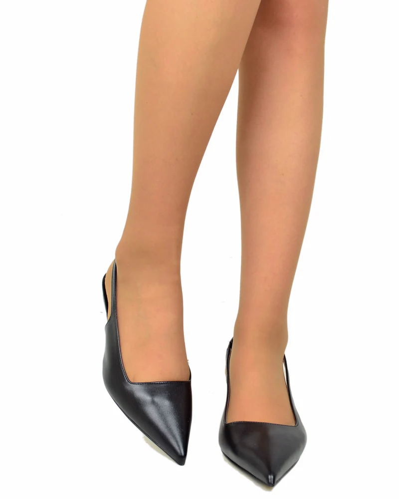 Slingback Decoltè Eleganti Simil Pelle Nere Kitten Heels DIVINE FOLLIE