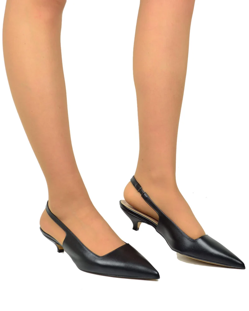 Slingback Decoltè Eleganti Simil Pelle Nere Kitten Heels DIVINE FOLLIE