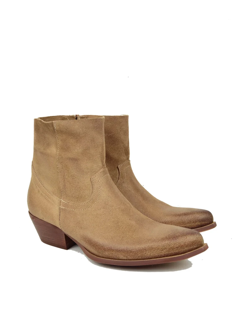 Texanini Beige Taglio Dritto Sfoderati Leggeri Pelle Scamosciata Tacco 4 Cm