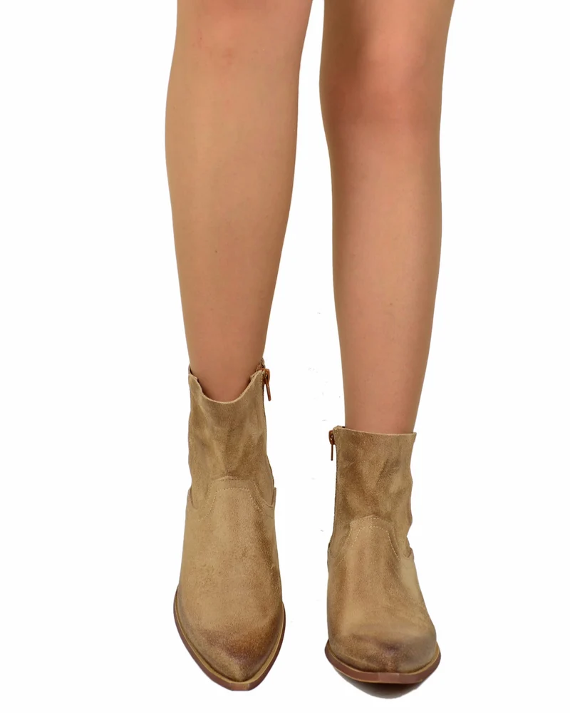 Texanini Beige Taglio Dritto Sfoderati Leggeri Pelle Scamosciata Tacco 4 Cm