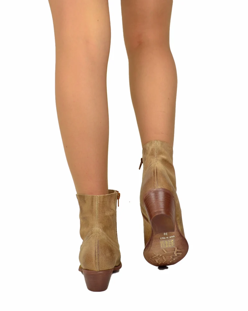 Texanini Beige Taglio Dritto Sfoderati Leggeri Pelle Scamosciata Tacco 4 Cm
