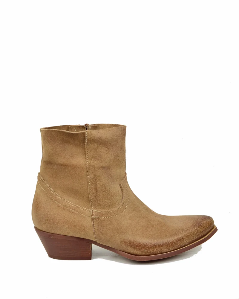 Texanini Beige Taglio Dritto Sfoderati Leggeri Pelle Scamosciata Tacco 4 Cm