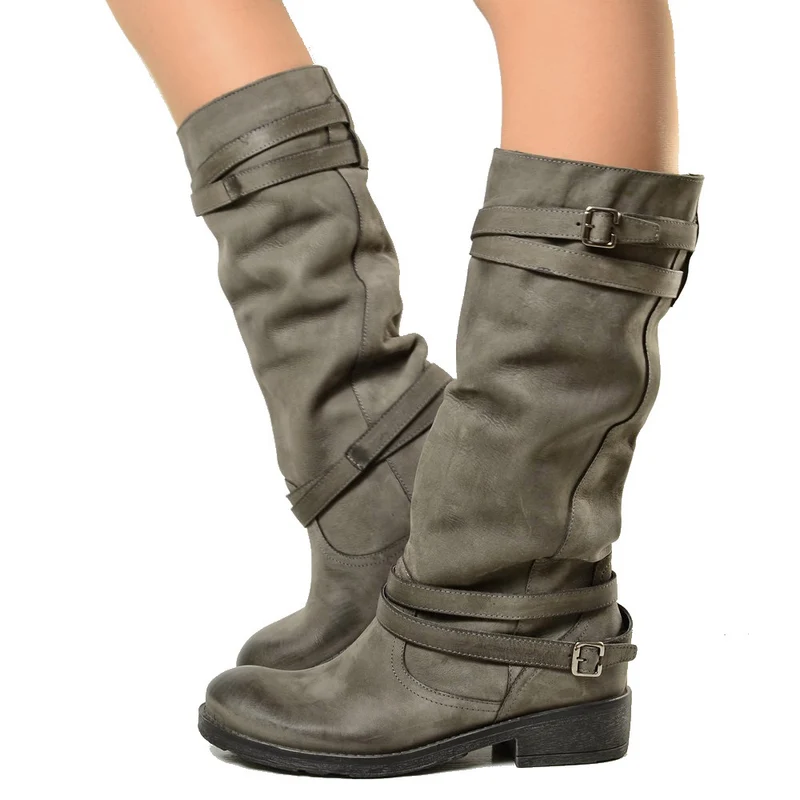 Stivali Camperos Alti Donna in Pelle Vintage Sfumata GREY