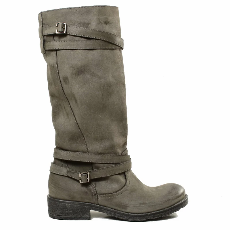 Stivali Camperos Alti Donna in Pelle Vintage Sfumata GREY