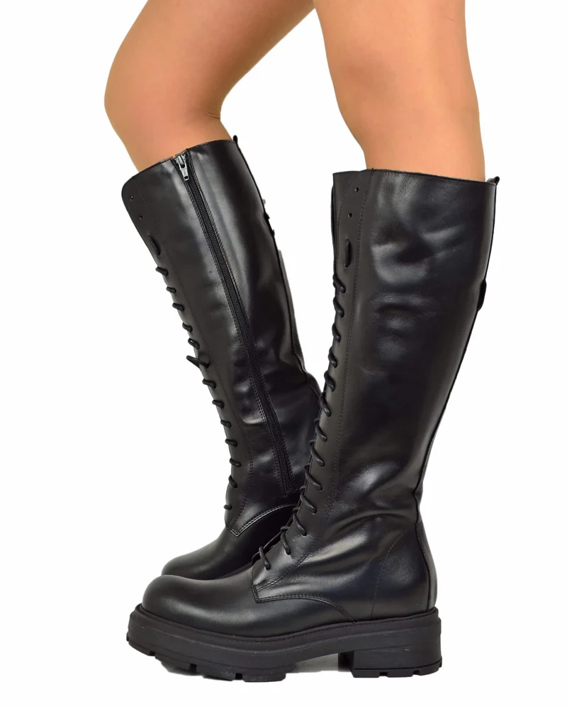 Biker Anfibi Alti Stringati Underground Vera Pelle con Lacci DIVINE FOLLIE con Taschino