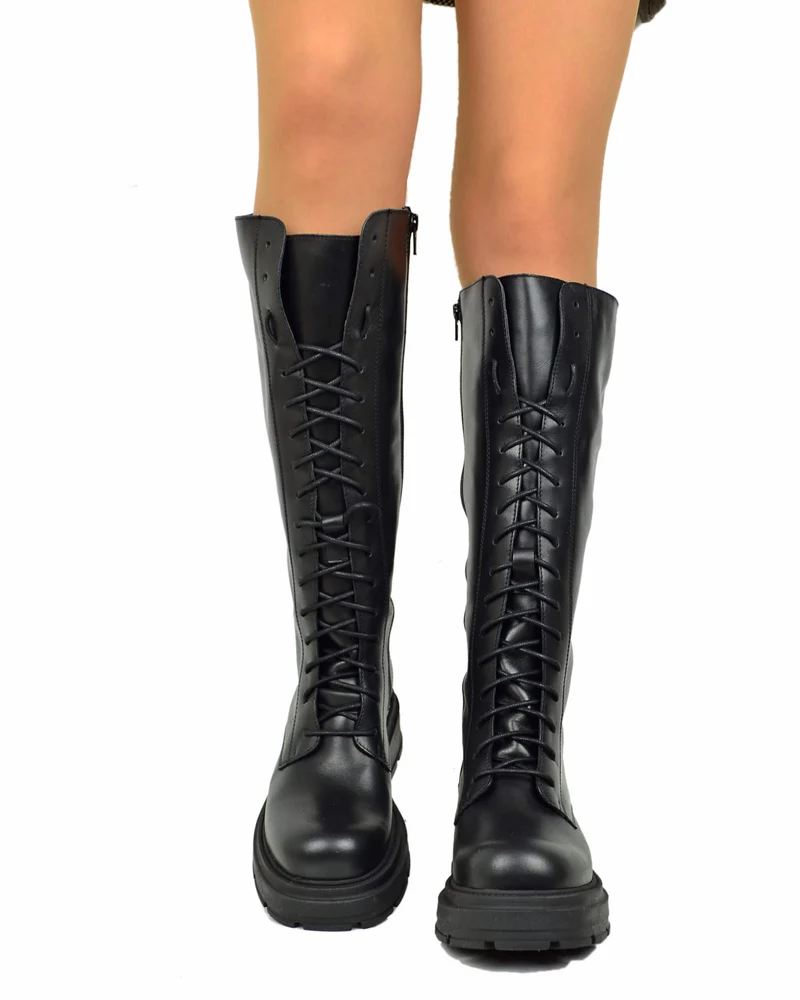 Biker Anfibi Alti Stringati Underground Vera Pelle con Lacci DIVINE FOLLIE con Taschino