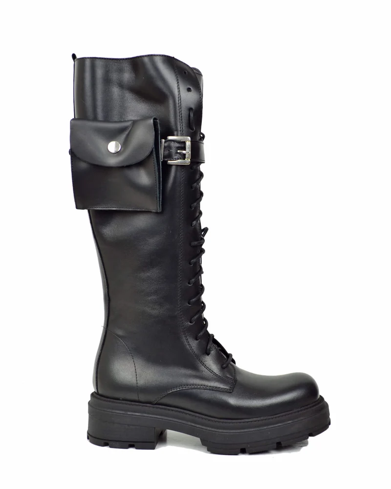 Biker Anfibi Alti Stringati Underground Vera Pelle con Lacci DIVINE FOLLIE con Taschino