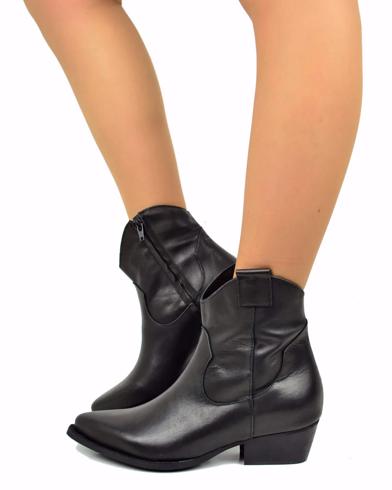 Stivali Texani alla Caviglia in Pelle Neri DIVINE FOLLIE Df122